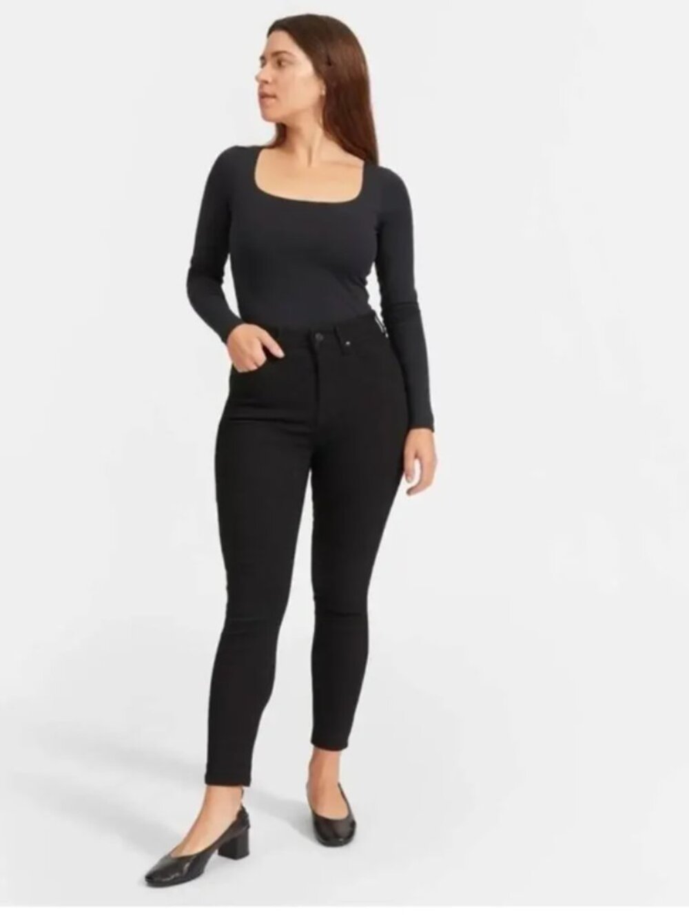 Everlane High Rise Authentic Stretch Skinny Ankle Jeans in Wash Black 31 Ankle